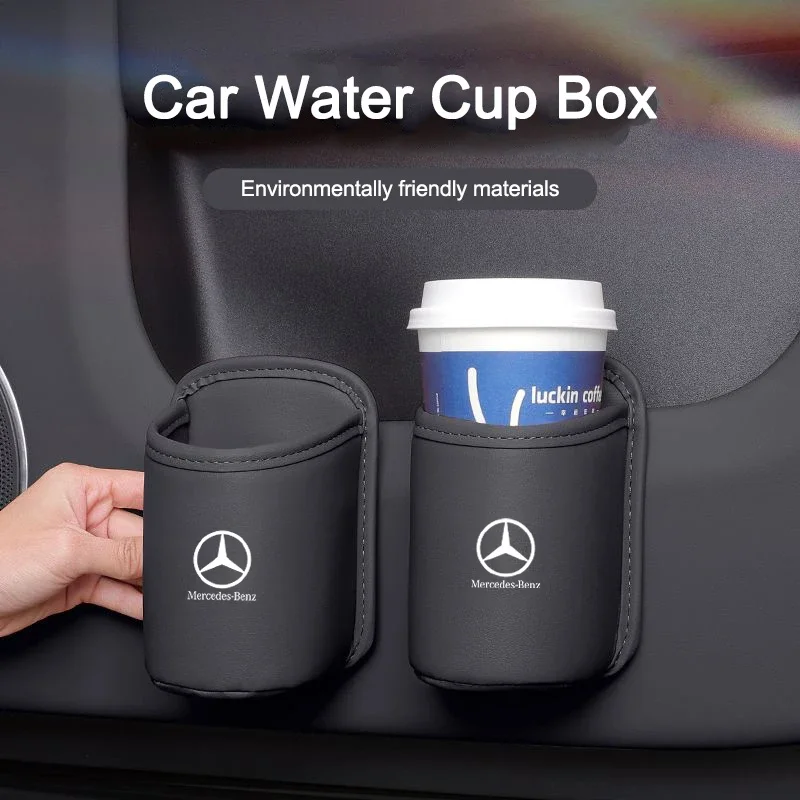 PU Leather Car Rear Seat Water Cup Hanging Storage Box For Mercedes Benz AMG GLC W203 W206 W220 W205 W211 W212 W201 W210 W108