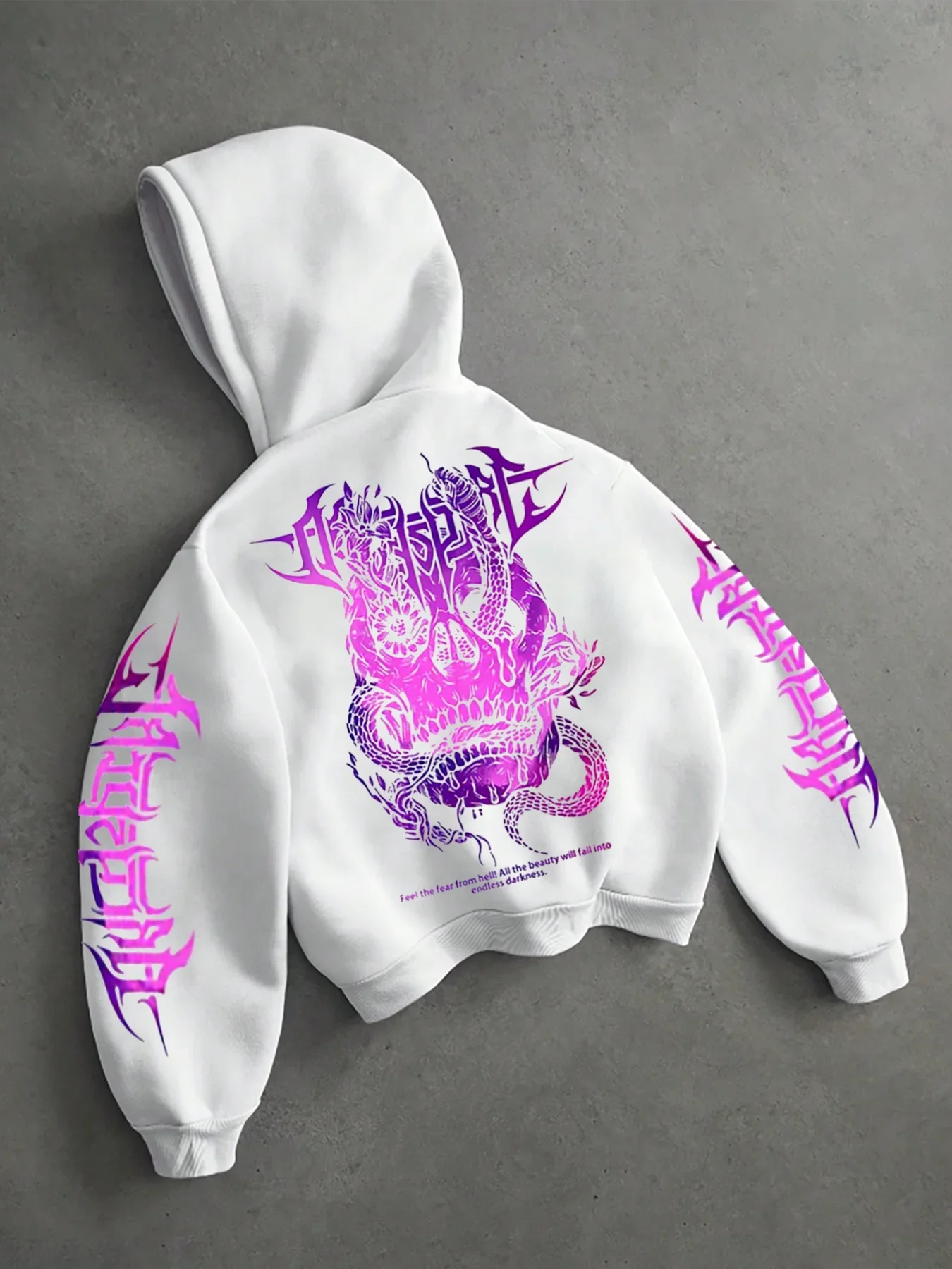 Men's Dark Y2K Street Style Hoodie, Purple Devil Skull Snake Gothic Style Xiu'zi Print Casual Loose Pullover Sweatshirt