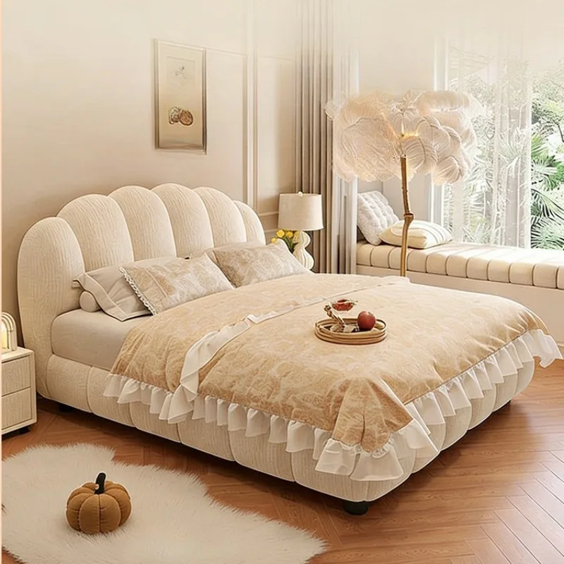 

soft bag double bed French cream wind fabric bed frame modern simple bedroom cameretta completa mobili sleeping set furniture
