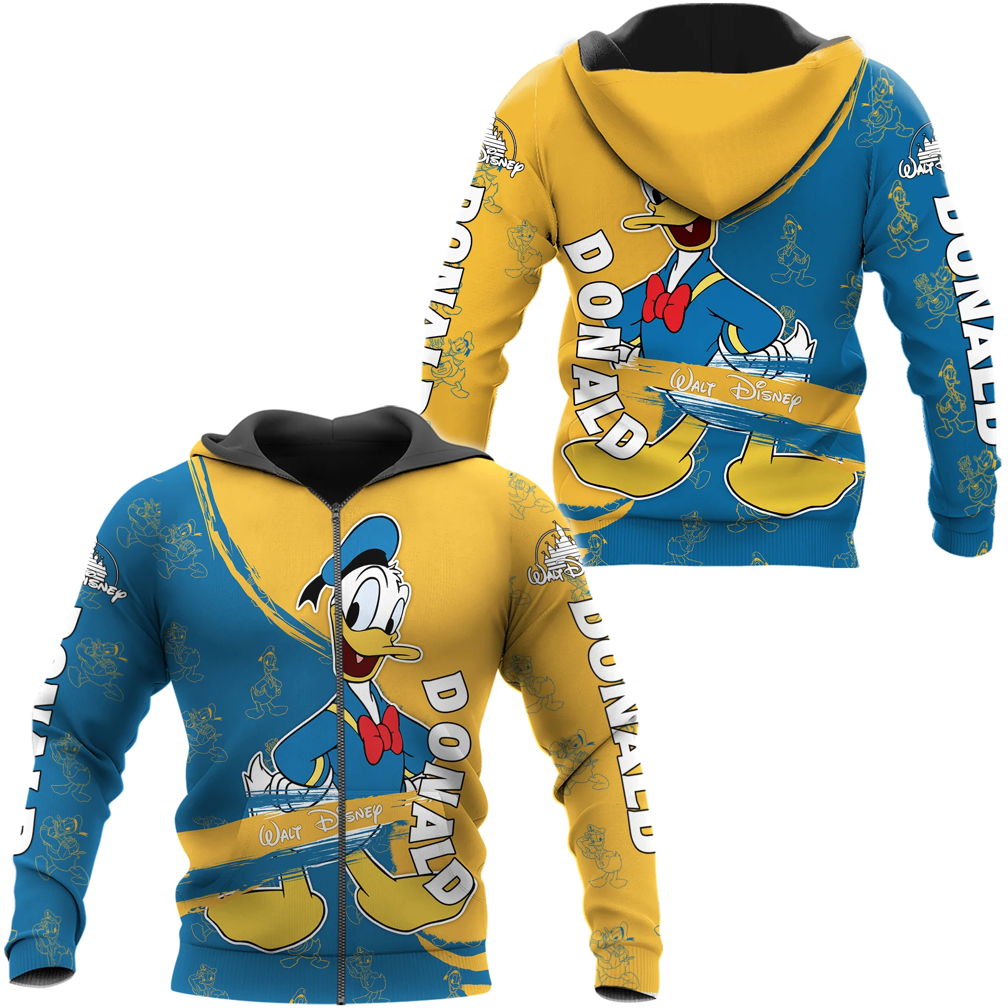 Donald Duck Pattern Stripe 3d Print Hoodie Men Women Casual Sweatshirt Disney Zipper Hoodie Harajuku Street Hoodie Kids Hoodie