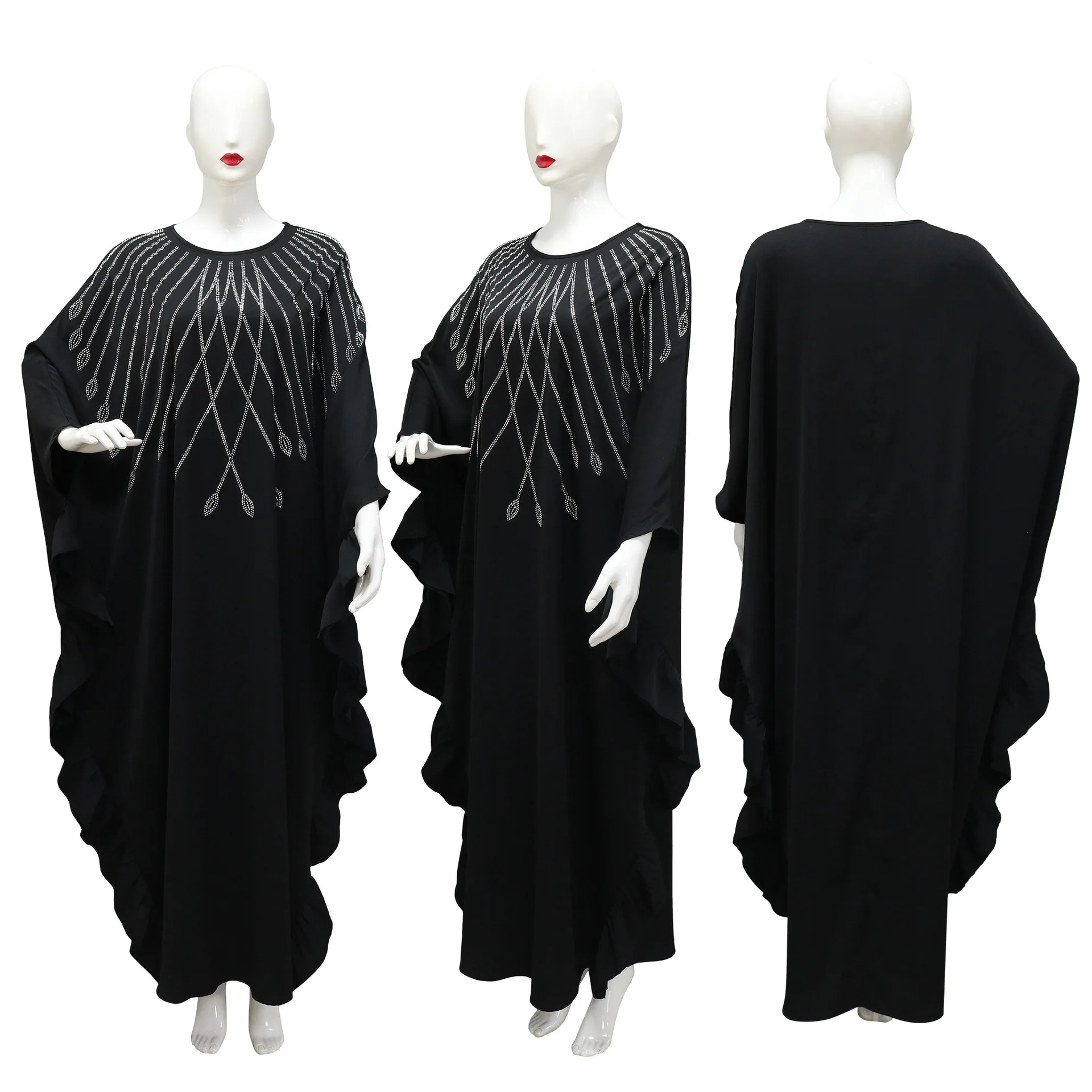 ชุดเดรสลำลองสไตล์ดูไบประดับเพชรแบบฮอตฟิกซ์สุดเก๋ คอลเลคชั่นใหม่ประจำฤดูร้อนปี 2025 สำหรับสุภาพสตรีชาวตะวันออกกลางในเทศกาลอีด อัล-ฟิตร์ ชุดคลุมมุสลิม