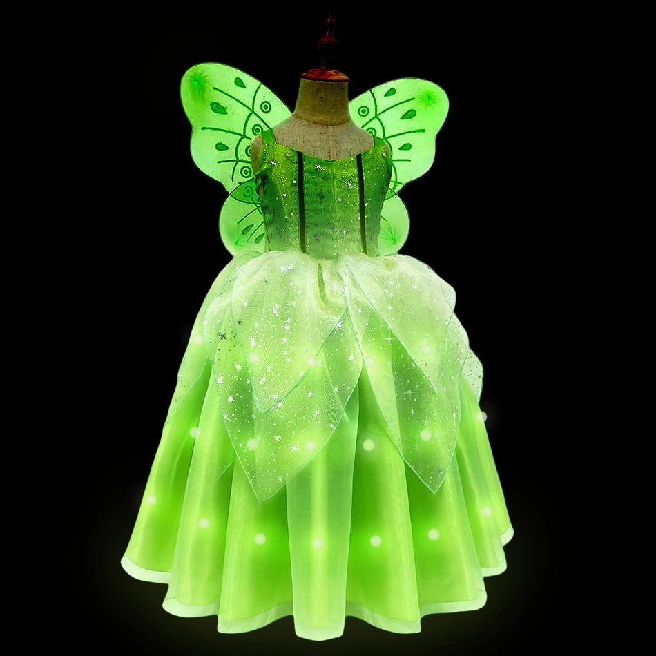 Mermaid Princess Ariel LED Light Up Dress for Girls Kids Cosplay Party Clothes Frozen Elsa Anna Carnival Christmas Prom Gown