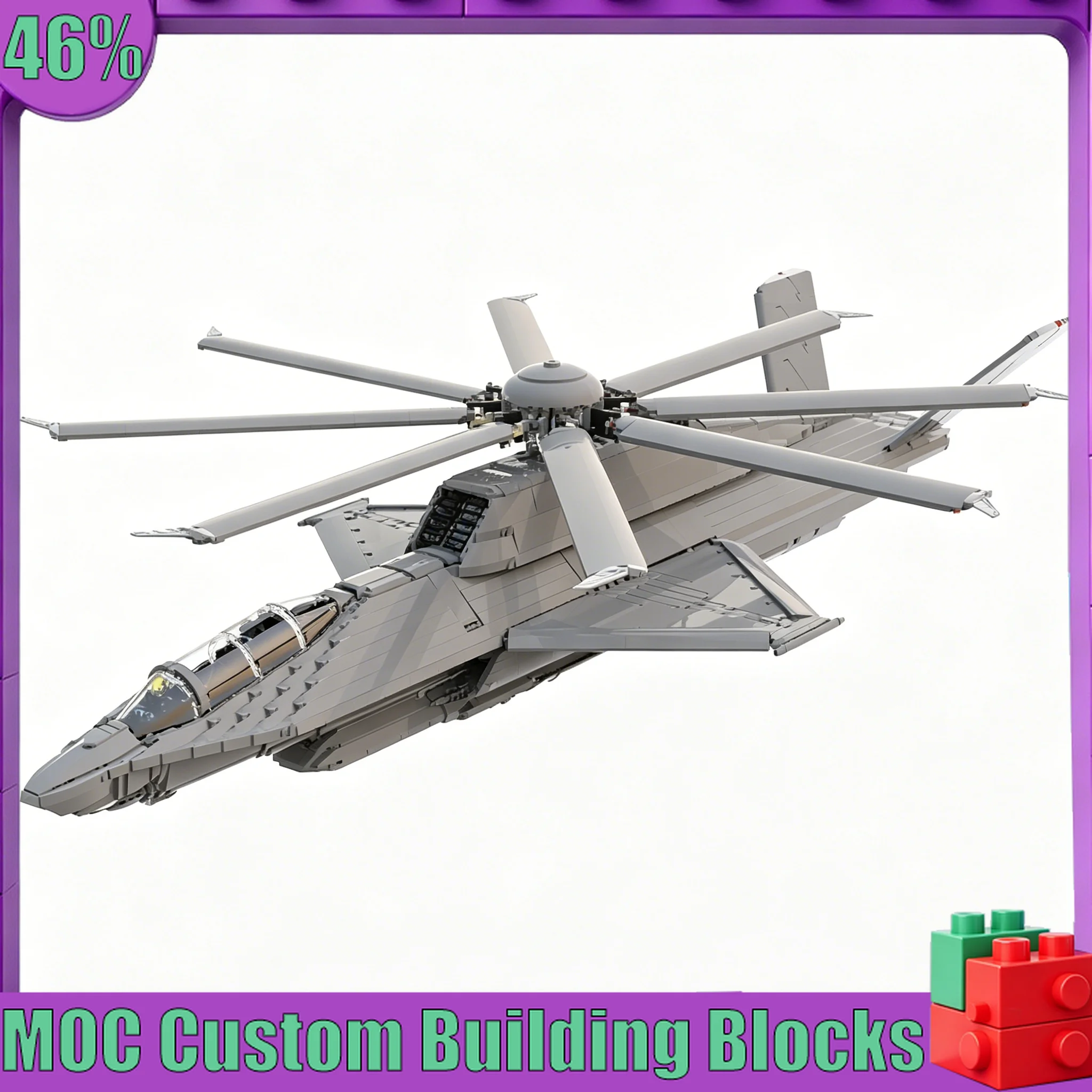 11827Parts Stealth Helicopter MOC Custom Puzzle DIY Assembly Educational Creative Building Blocks Toy Collectible Display Gift