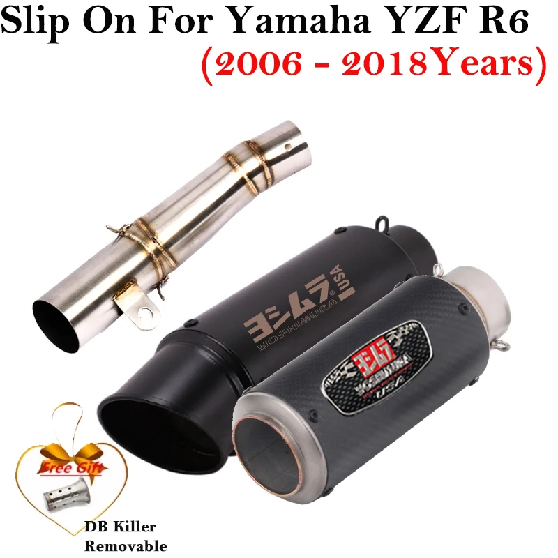 Slip On For Yamaha YZF R6 2006 - 2018 2019 Motorcycle Yoshimura Exhaust Escape Modify Mid Link Pipe CarbonMuffler 60mm DB Killer