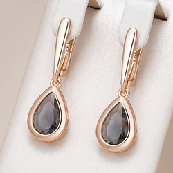 Kinel Hot Grey Crystal Water Drop Dangle Earrings For Women 585 Rose Gold Color With Natural Zircon High Quality Daily Jewelry