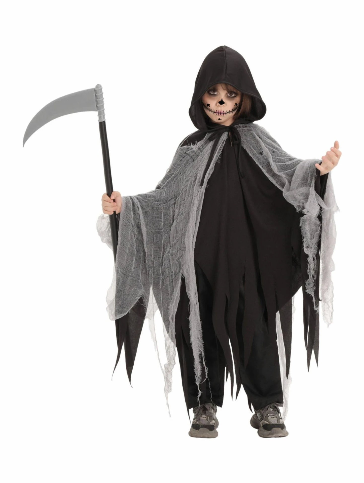 Kids Death Hooked Cloak Scary Halloween Costumes for Boy Black Cape for Halloween Cosplay Props Scream Costume