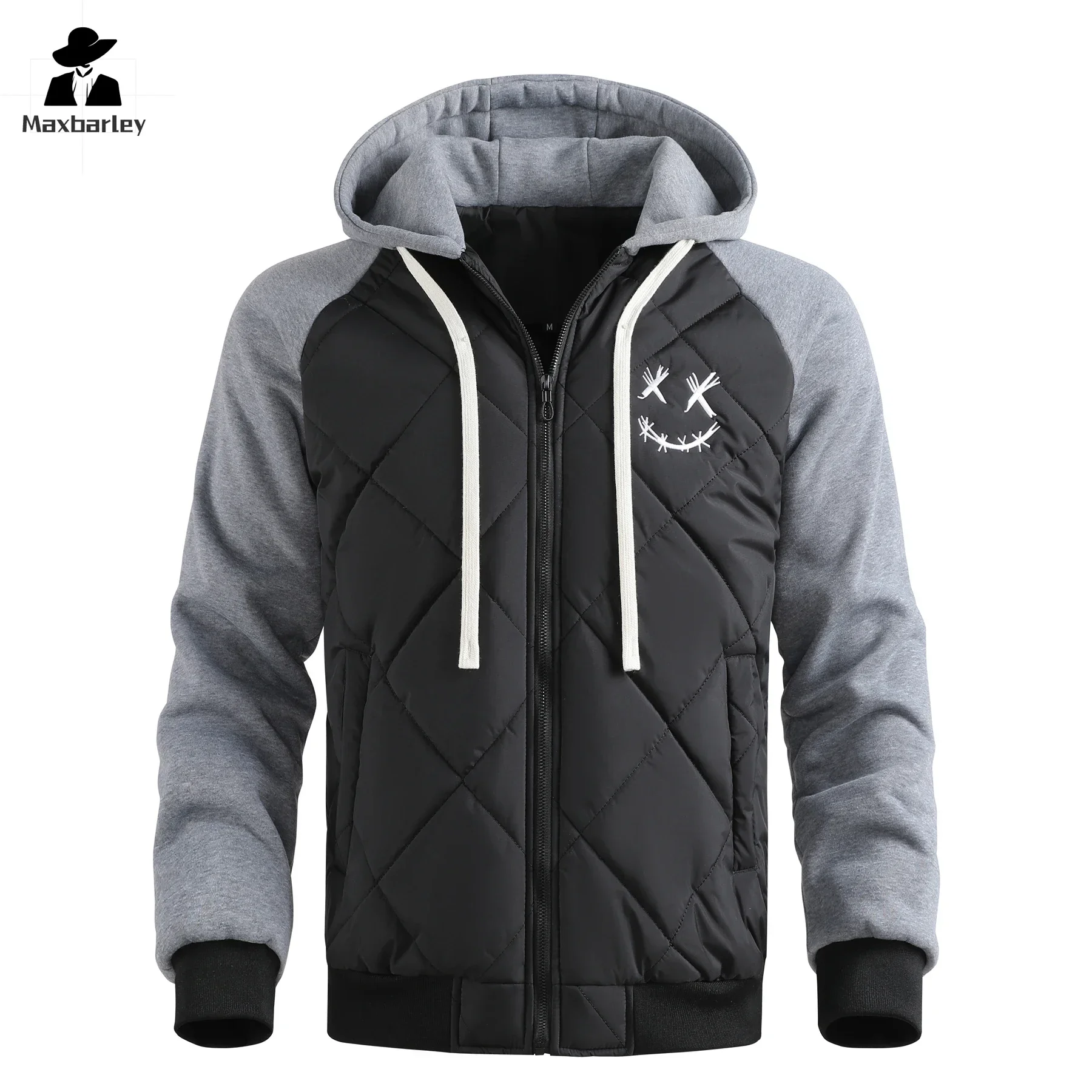 Winter Parka Men's European Size Quilted Cotton Thickened Embroidered Baseball Jacket Male Casual Sports Colorblock Hooded Coat
