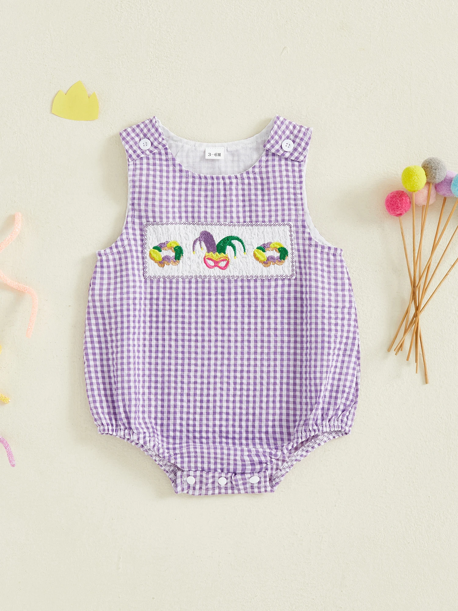 

Toddler Princess Party Romper Sleeveless Round Neck Embroidered Floral Jumpsuit with Ruffle Trim