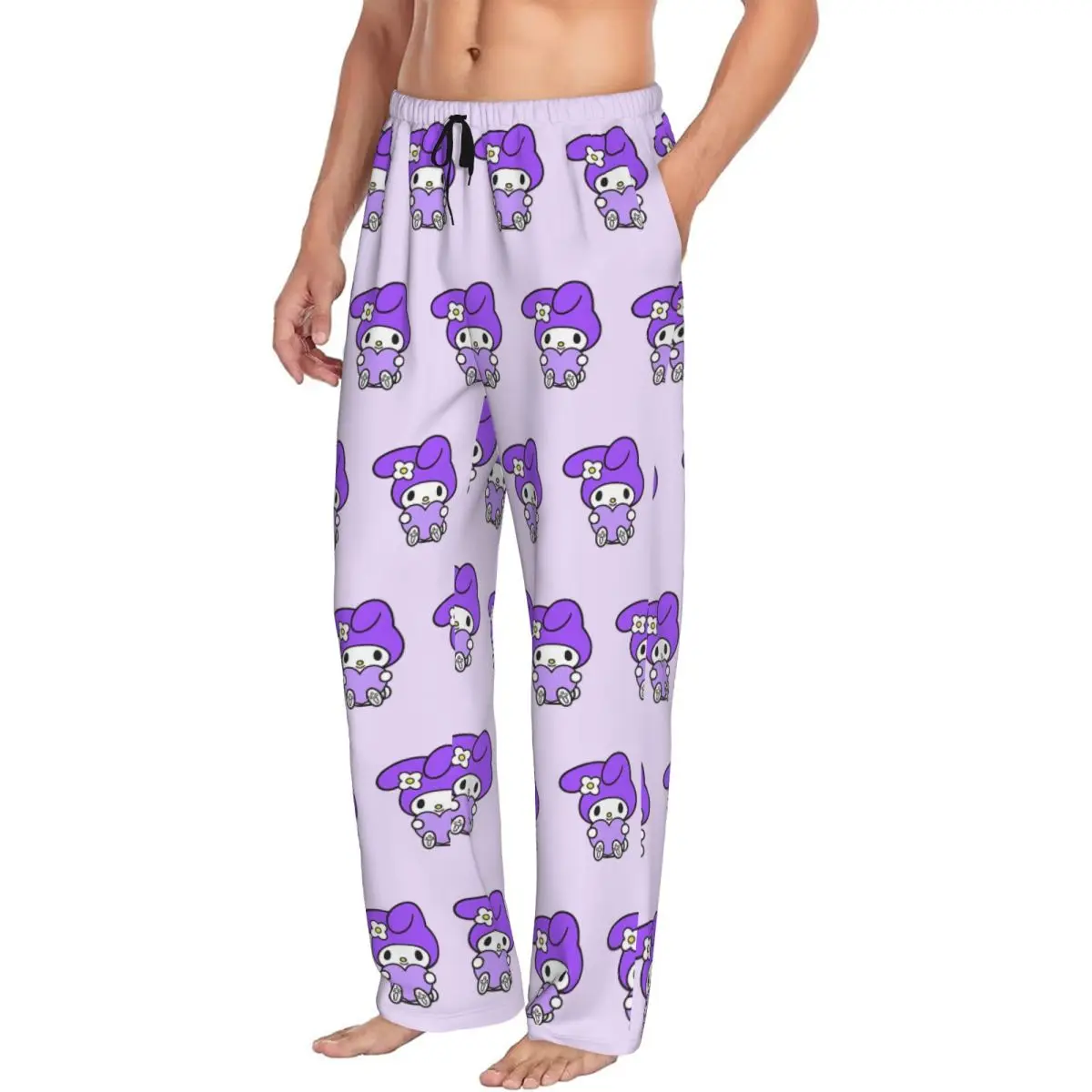 Custom Printed Men's Melody Pajama Pants Pink Rabbit Sleepwear Sleep Lounge Bottoms with Pockets