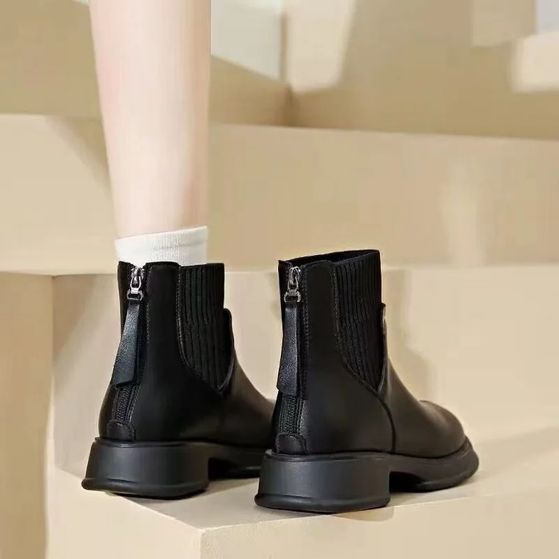 New Women & Girls Chelsea Boots Antiskid Winter And Autumn Female Leather Shoes Size 35-40