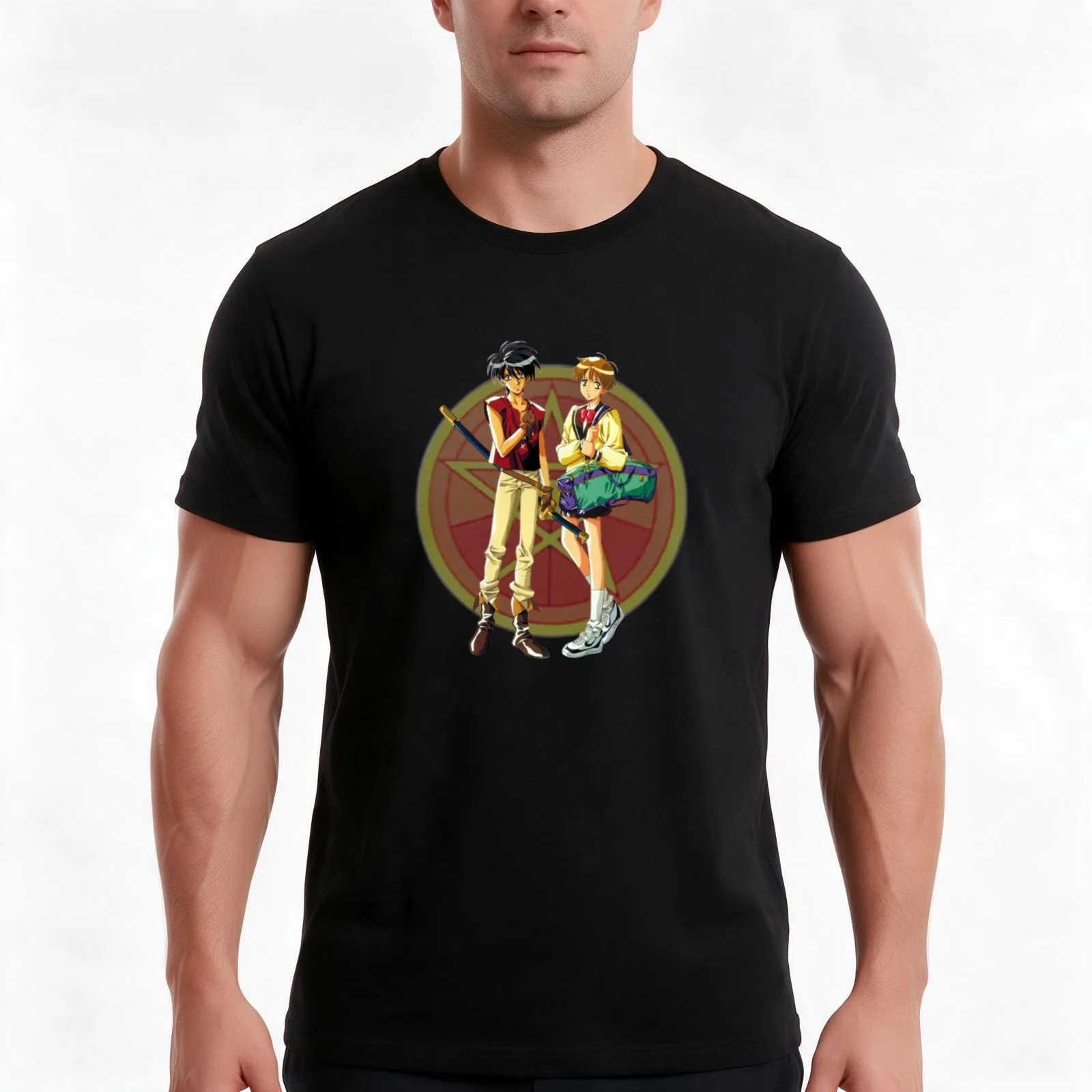 Van and Hitomi with Tarot Background - ORIGINAL by SillyFun.redbubble.com T-Shirt, Summer Casual Cotton Tee, Unisex Men Women