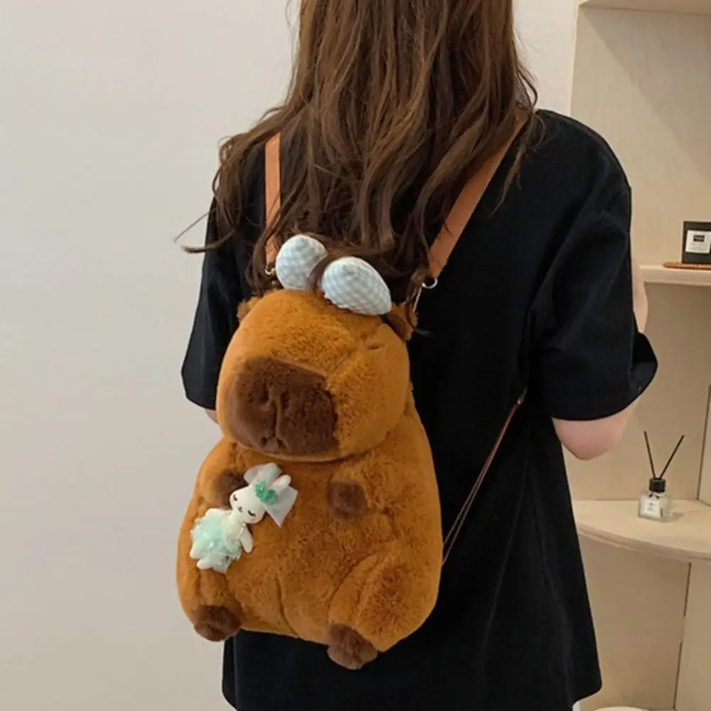 Sac à dos en peluche Capybara pour filles, sac à bandoulière dessin animé, sac à bandoulière, sac de rangement cosmétique, porte-monnaie, nœud papillon simple, mignon