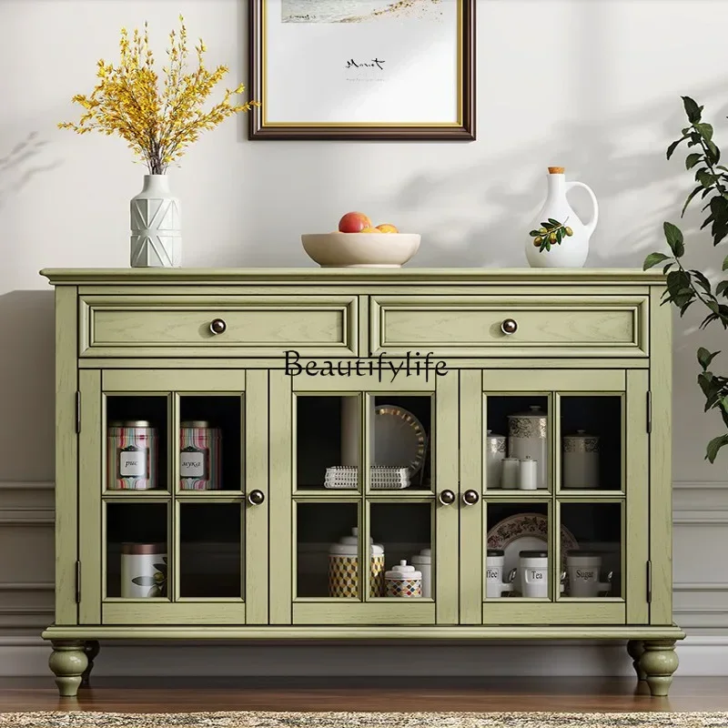 

lAmerican solid wood three-door side cabinet French retro storage cabinet