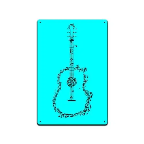 Guitar Musical Notes 12 X 8 Metal Tin Sign Décor Vintage Band Rock Drum Punk Pop