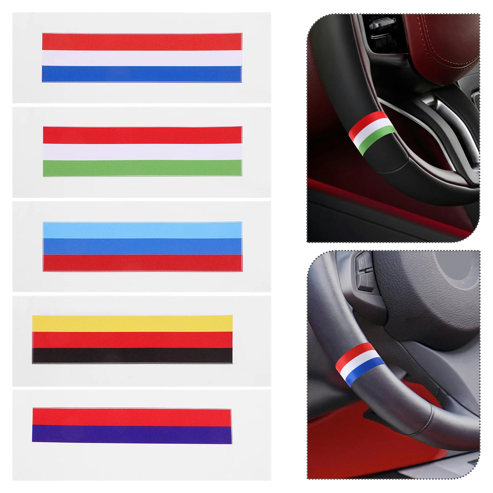 

5Pcs Car Steering Wheel Sticker Universal Fit Flag Theme Decal Strong PVC Material Easy Install No Damage DIY Auto Body