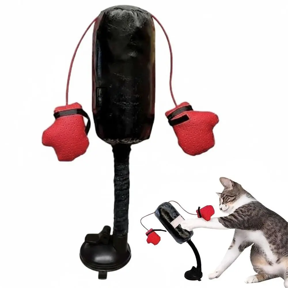 Suction Cup Base Cat Boxing Toy Self-standing Scratch Resistant Pet Scratching Toy Bite Resistant Spring Loaded Speed Bag Toy