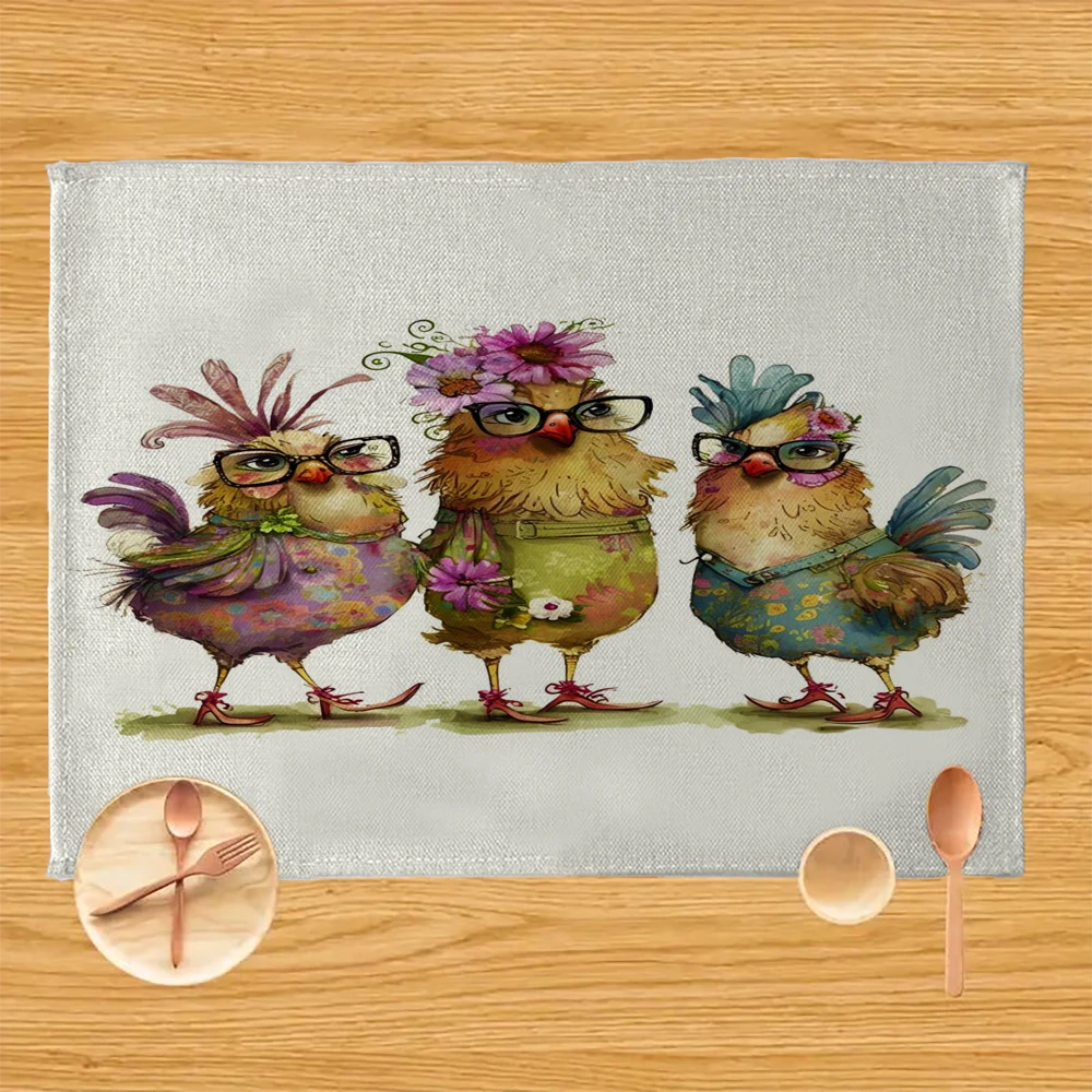 Cute Cartoon Chick Placemats  Linen Table Mats,Festive Dining Decor, Rectangle Table Pads