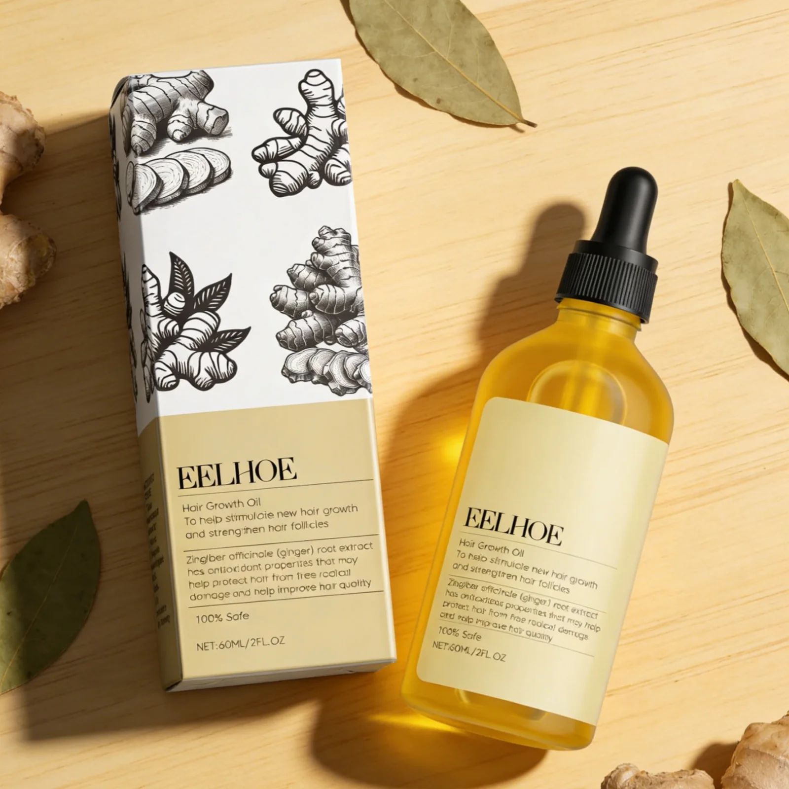 Eelhoe Hair Growth Essential Oil Rosemary Ginger Jojoba Oil Anti Hair Loss Anti Breakage Frizz Control Natural Hair Serum 60ml