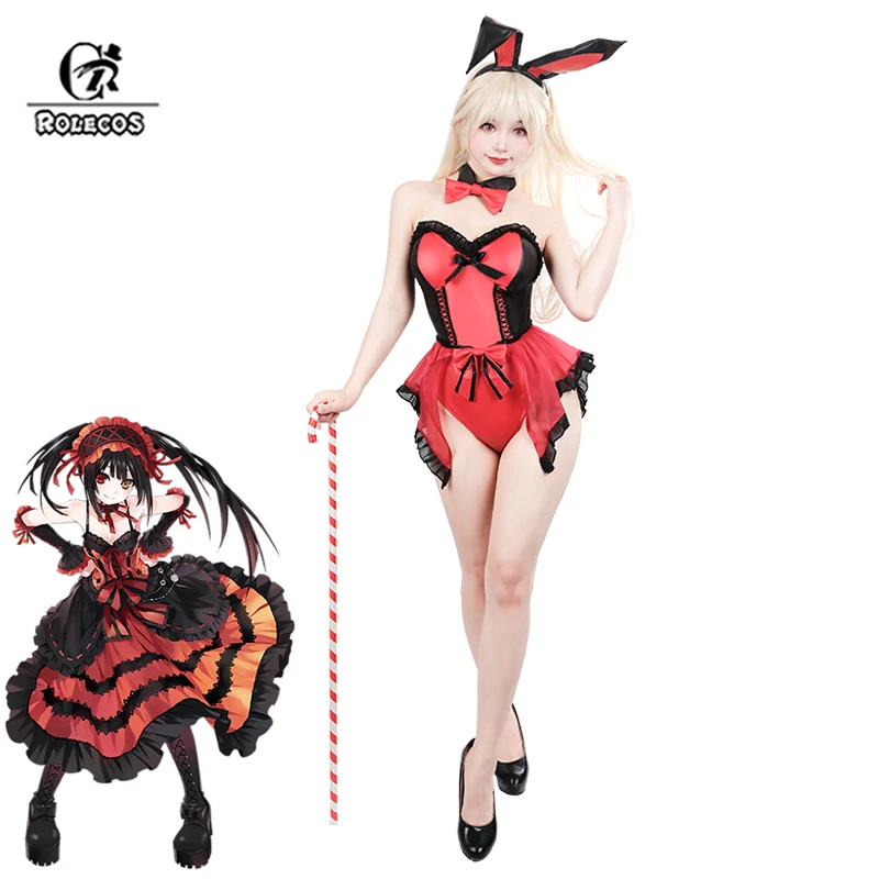 

ROLECOS Tokisaki Kurumi Cosplay Costume DATE A LIVE Tokisaki Kurumi Bunny Red Dress Halloween Sweet Girls Party Outfit Suit