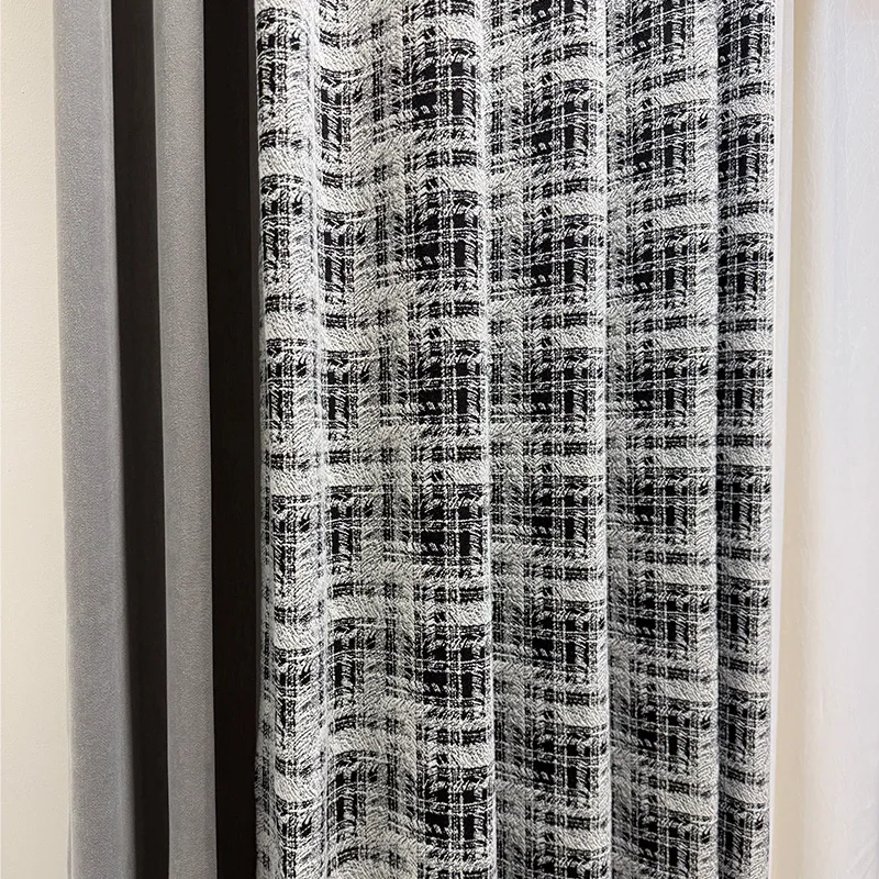 

French Chenel Jacquard Black and White Plaid Medieval Curtain Fabric Living Room Curtain Bedroom High-end Sense
