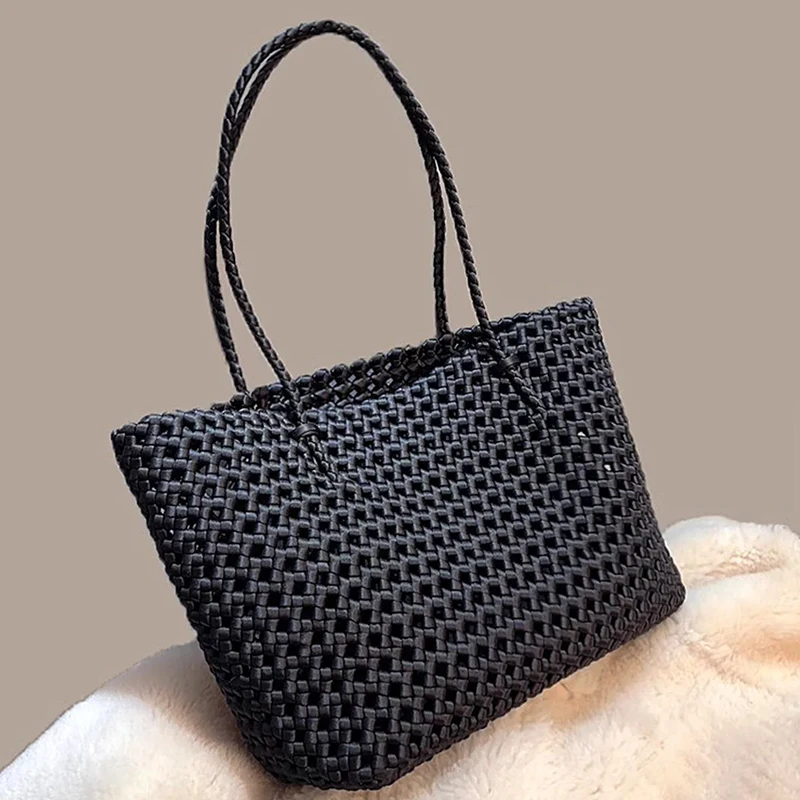 

Korean Casual Hollow Tote Bags For Women Luxury Designer Handbag And Purses 2025 New In Polyester Rope Weaving Underarm Shoulder