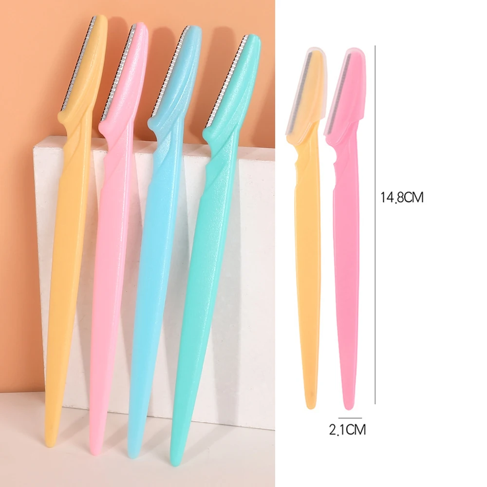 مجموعة أدوات تشذيب الحواجب للنساء من الفولاذ المقاوم للصدأ لإزالة شعر الوجه، مجموعة أدوات تجميل محمولة مع أغطية أمان وسكين الحواجب