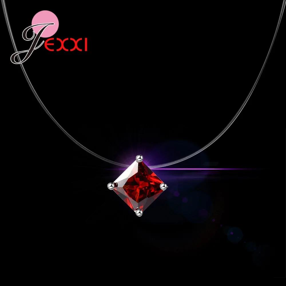 أعلى جودة الهندسة قلادة قلادة 925 فضة 4 مخلب مكعب الزركون مجوهرات واضح خيط صنارة الصيد المختنق 8 اللون