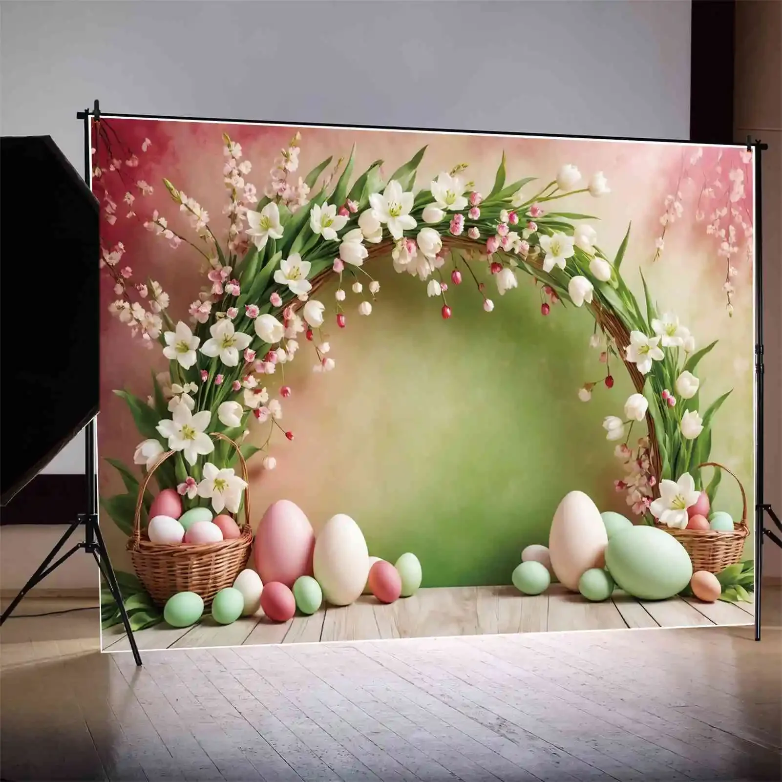 MOON.QG Arch Wall Easter Day Photography Background Children Eggs Tulips Party Photo Backdrop Custom Gradient Spring Photozone