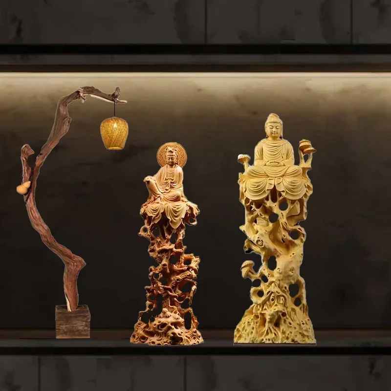 

wood carving guanyin- Sakyamuni Buddha Decorative Statue Wooden Tree Vine Art Carving Home decorative figures feng shui Statue