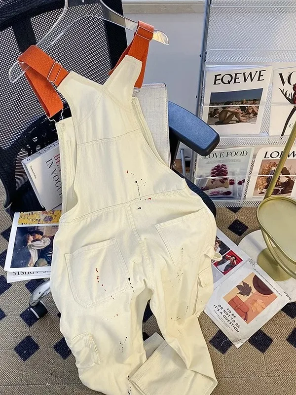 Macacão jeans retrô americano feminino primavera verão novo sle tamanho pequeno roupa de trabalho perna reta macacão de perna larga