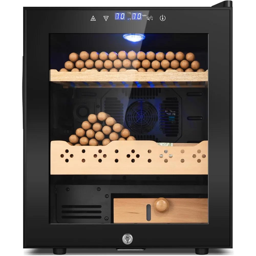 온도 및 습도 관리 기능이 있는 50리터 전기 쿨러 캐비닛, 스페인 삼나무 선반, 360개 품목 보관용 보안 잠금장치