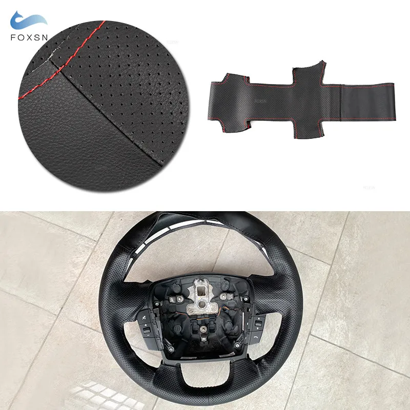 For Fiat Ducato 2006-2019 Ram ProMaster 2017-2020 Perforated Microfiber Leather Hand-sew Steering Wheel Cover Protective Trim