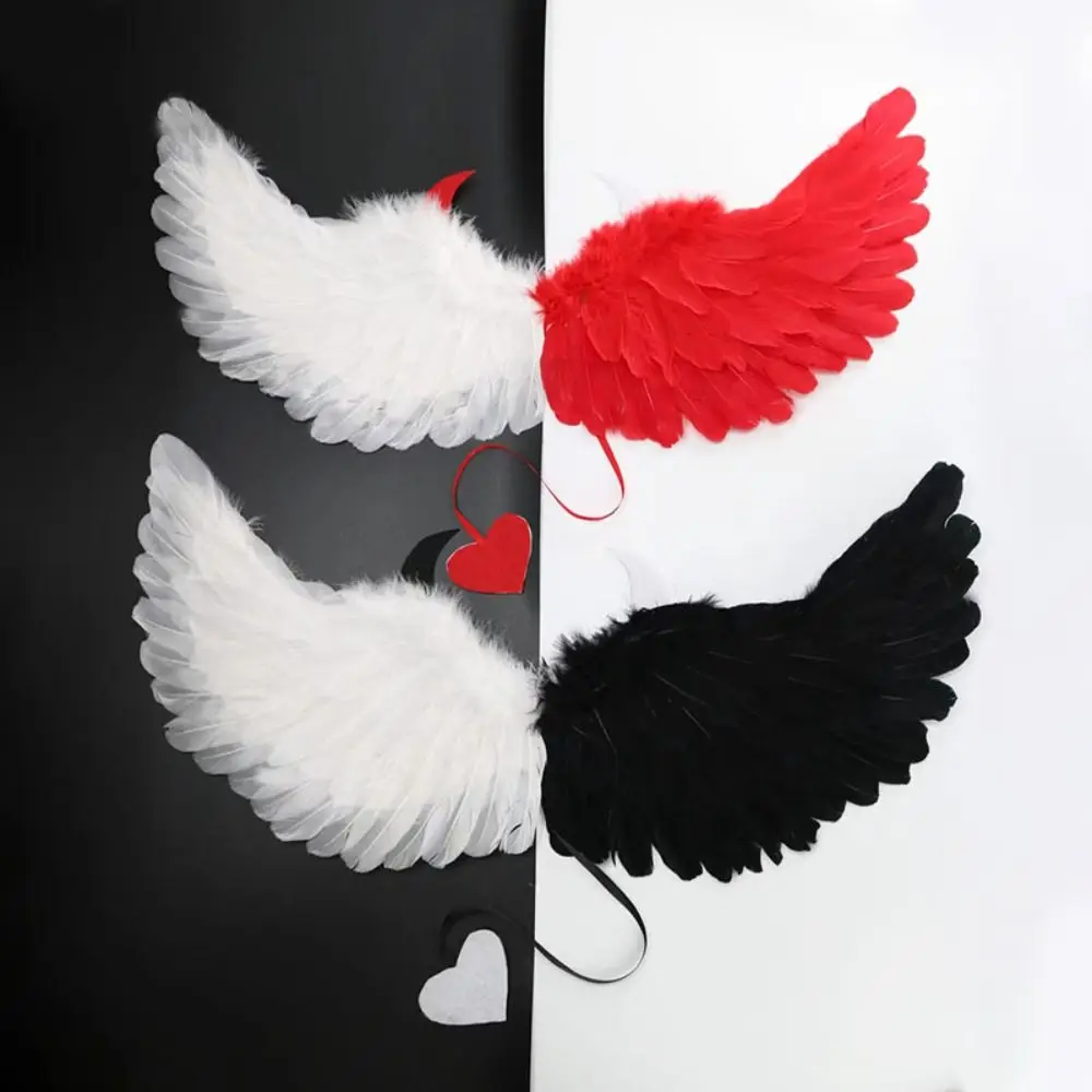 Accesorios elegantes para Cosplay, ala de plumas de Ángel, cola de amor, cuerno malvado, ala de plumas de diablo, accesorios para fotos de Halloween para hombres