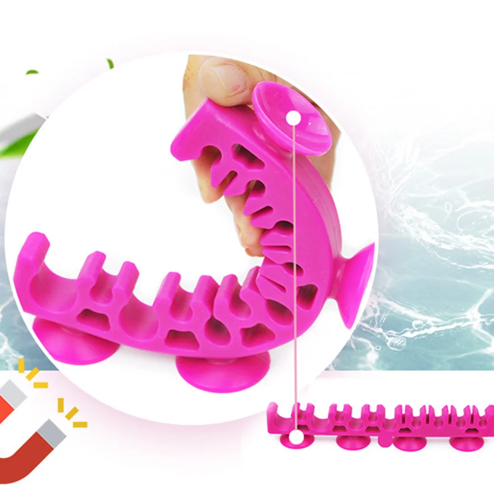 シリコーン化粧ブラシホルダーローズレッド 4 吸盤オーガナイザーブラシラック収納スタンド省スペース美容ツール