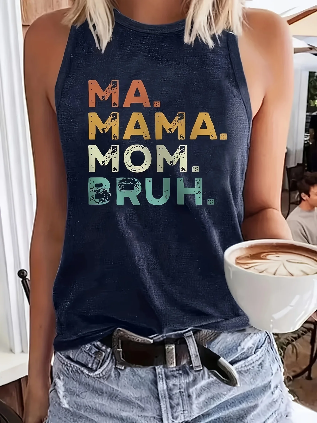 Canotta girocollo con stampa di lettere, canotta Casual senza maniche per l'estate, abbigliamento donna