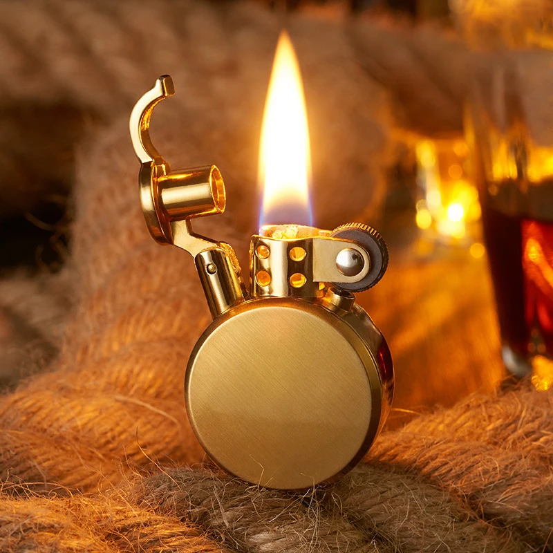 

Retro Grinding Wheel Kerosene Lighter Creative Old-fashioned Circular Metal Open Flame Lighter Men's Gift Cigarette Accessories