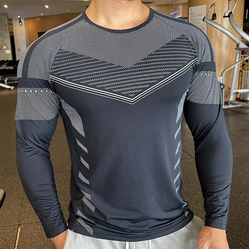 

Men Fitness Compression Sport Shirt High Quality Running Long Sleeve Upper Clothing Crew Neck Swearshirt Male Rash Guard Wicking