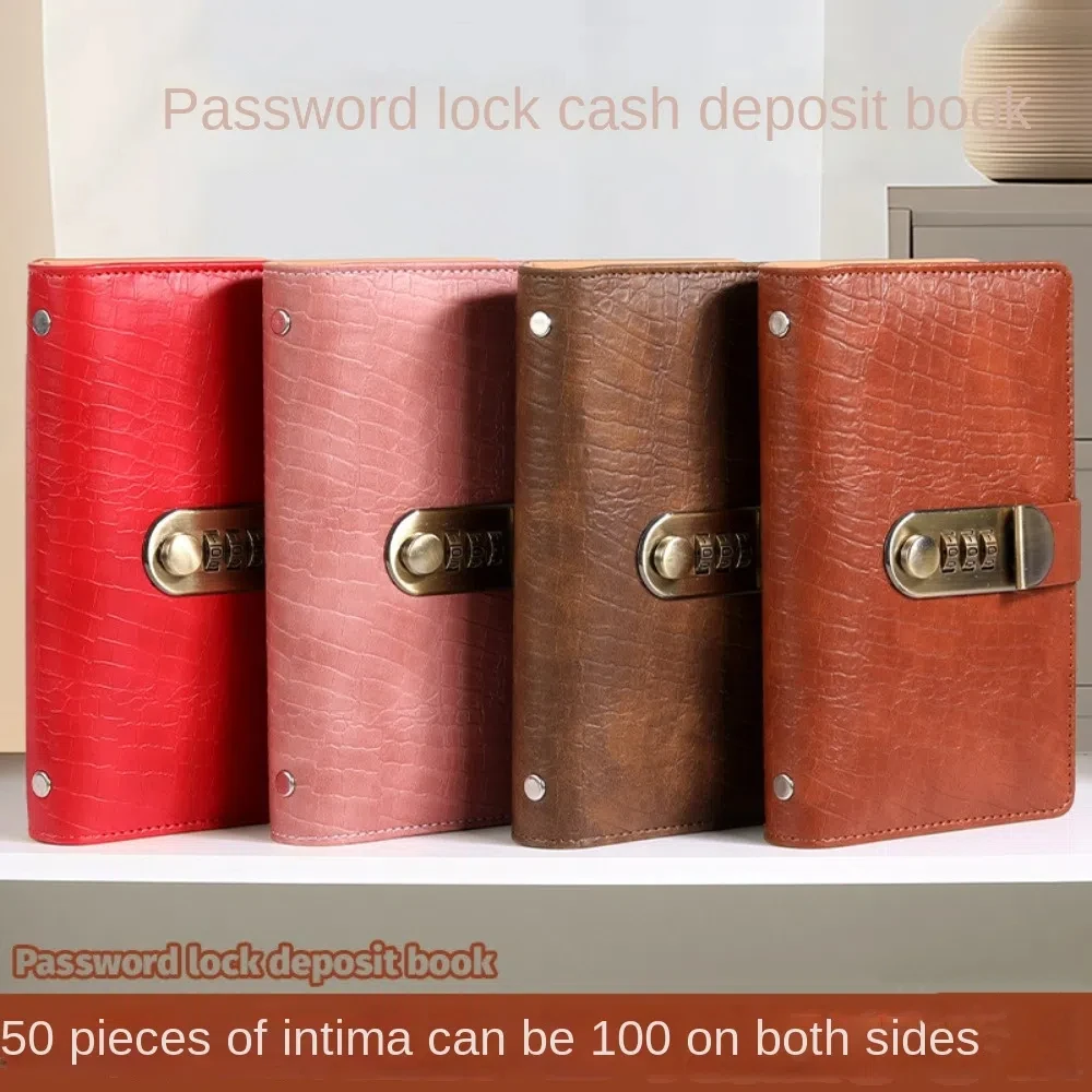 

With Password Lock Saving Money Binder Savings Handbook Imitation Crocodile PU Leather Budget Binder with Lock 50Sheets A6