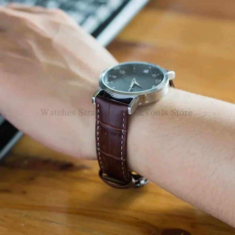 12/13/14/15/16/17/18/19/20 مللي متر 22 مللي متر 24 مللي متر حزام من الجلد الطبيعي حزام الساعات مع صندوق فراشة المشبك العالمي الرجال النساء حزام سوار #6