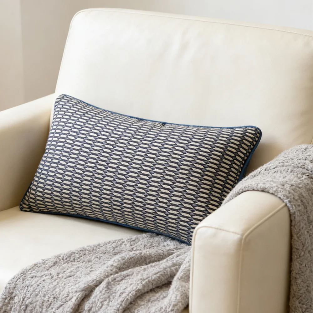 Fashion Popular Lumbar Pillow Case 30x50cm Blue Jacquard Woven Soft Small Geometric Armchair Cushion Cover 1 Piece Pack