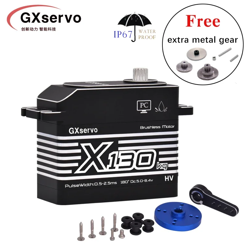 Gx servo engrenagem de metal de alta velocidade 130kg grande torque digital servo motor sem escova para carro rc crawle 1:5 rc carro caminhão robô peças