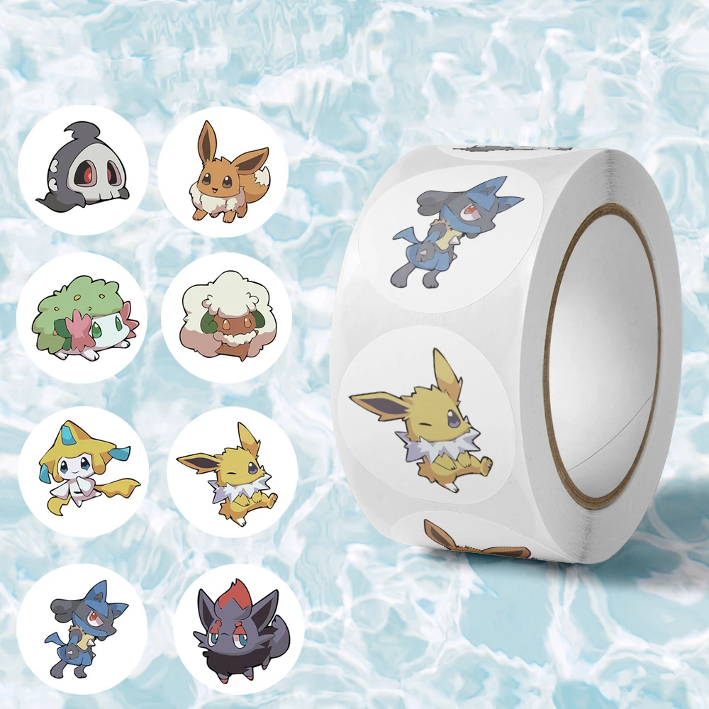 500pcs Catoon Pokemon Waterproof Stickers Roll Kawaii Pikachu Psyduck Eevee Anime Sealing Labels Decals Kid Reward Sticker Gift