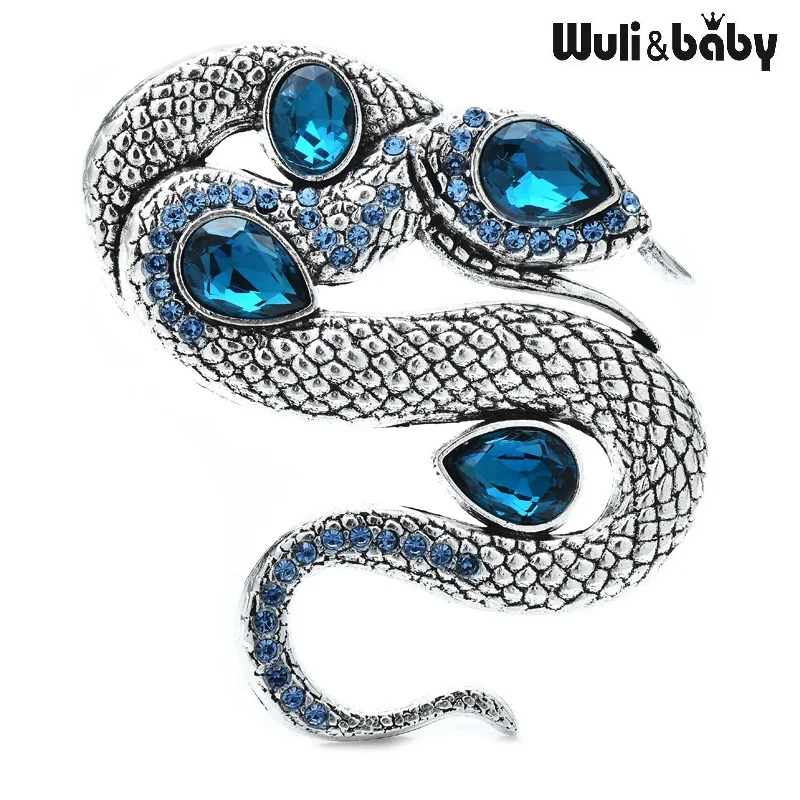 Wuli&baby Vintage Rhinestone Snake Brooches Pins 4-color Metal Beautiful Year The Snake New Year Brooch Gifts