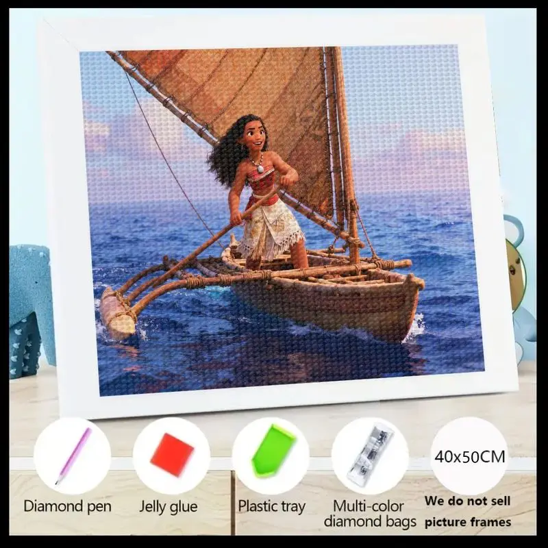 

1 шт. 5D полная дрель DIY комплект алмазной живописи, Дисней Моана принцесса океан приключения парусник дизайн, большой кристалл горный хрусталь искусство