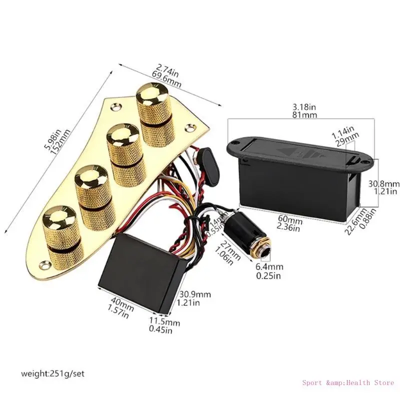 

Guitar Control Plate, 4 Way Metal Prewired Control Plate Wiring Harness Knobs Standard Guitar Replacement Parts