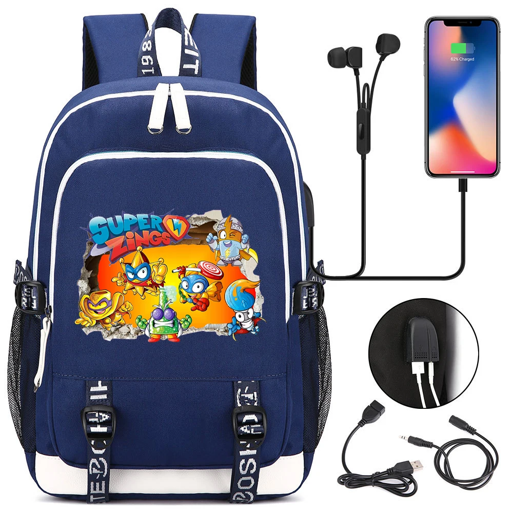 

MINISO Super Zings Backpack Men Women USB Charging Laptop Travel Backpack Boy Girl Teenager School Backpack Casual Mochila