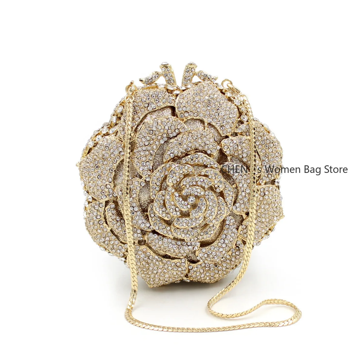 

Elegant Rose Wedding Bride Handbag Rhinestone Evening Bag Women Luxury Shiny Party Clutch Purse Designer Diamond Fashion Bags