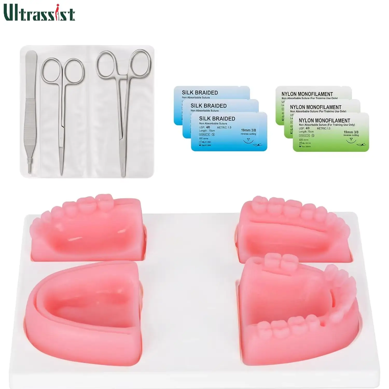 Ultrassist Dental Suture Training Kit for Dental School Student with Pre-Cut Wounds Practice Gum Cutting & Gingival Suturing Pad