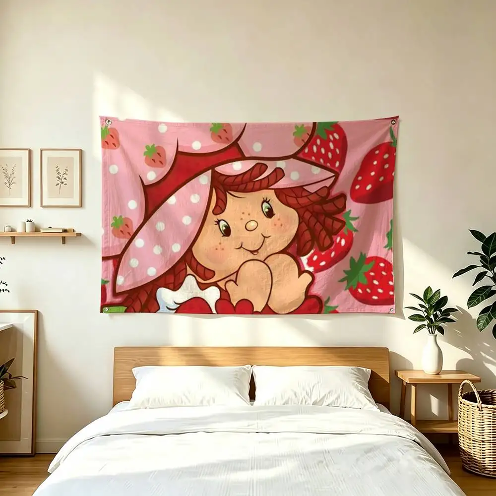 S-Strawberry Shortcake Berry Girl  Flags Wall Hanging Tapestry Outdoor Garage Room Decorative flag Background Blanket