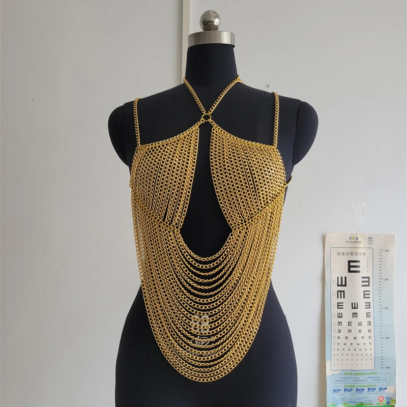 Großartiges 2026 Sommer Rückenfreies Nachtclub-Oberteil Sexy Körperkette Mehrschichtige Quasten-Accessoires Crop Tops Y2K Damen-Outfits – Detail 9